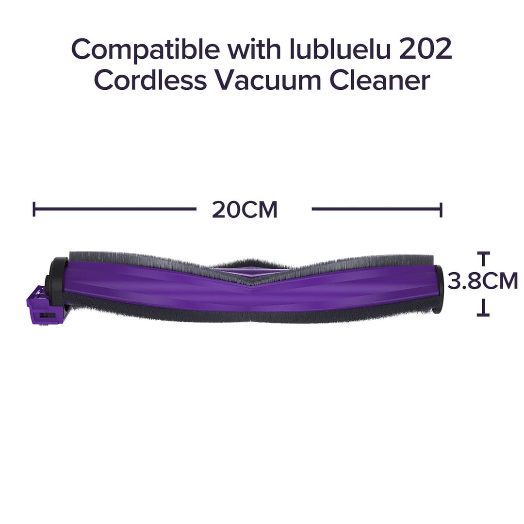 A roller brush accessory compatible with lubluelu 202 cordless vacuum cleaner, predominantly purple in color with black ends.