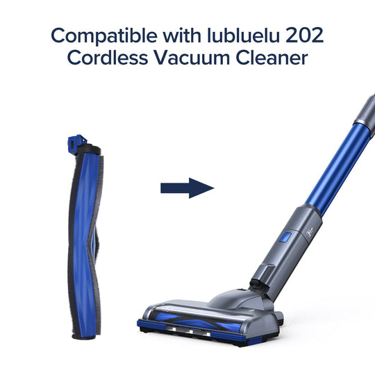 A roller brush accessory compatible with lubluelu 202 cordless vacuum cleaner, predominantly blue in color with black ends.