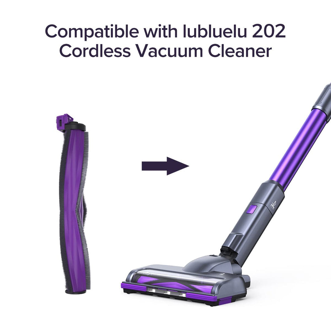 A roller brush accessory compatible with lubluelu 202 cordless vacuum cleaner, predominantly purple in color with black ends.