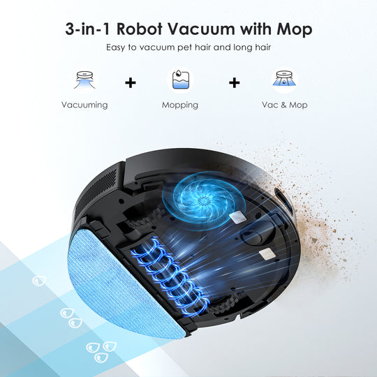 3-in-1 Robot Vacuum with Mop
Easy to vacuum pet hair and long hair