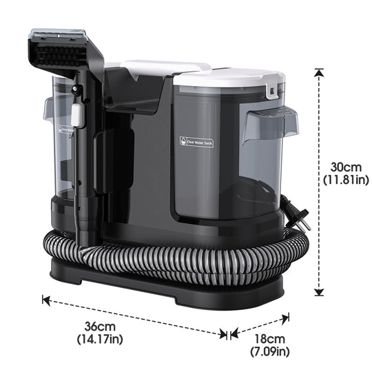 Black vacuum cleaner with dimensions 