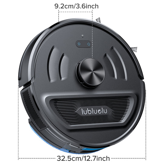 Lubluolu robot vacuum cleaner with dimensions labeled on a white background
