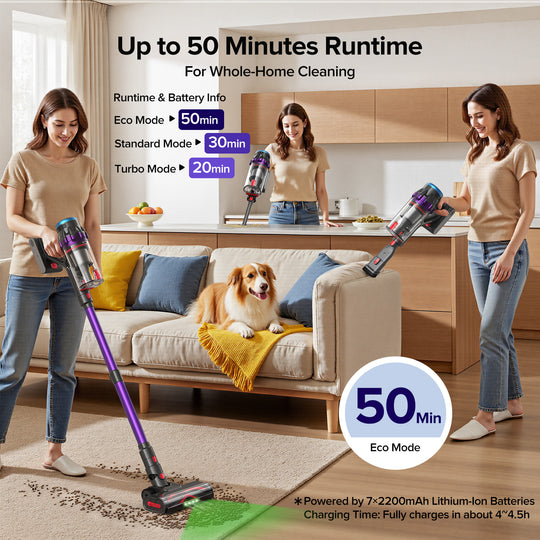 Up to 50 Minutes Runtime For Whole-Home Cleaning