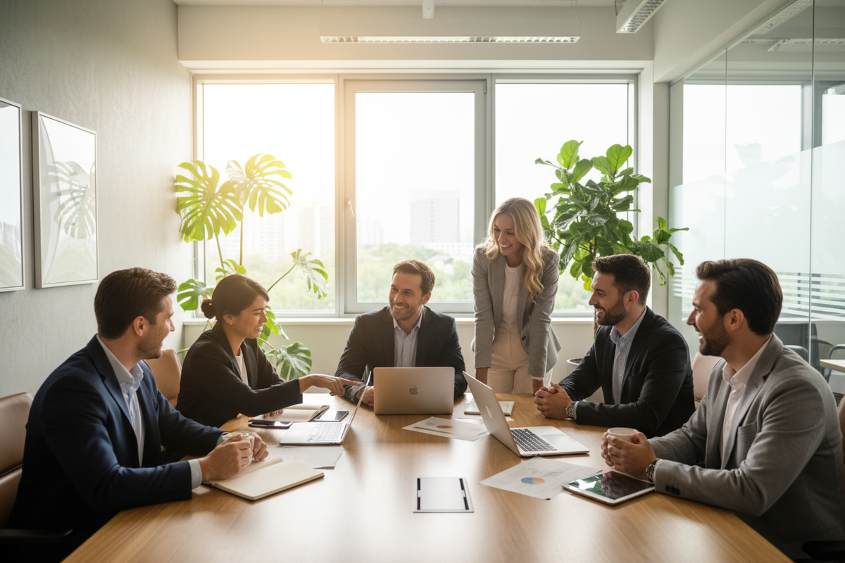 This section primarily focuses on B2B collaborative projects; the images showcase a friendly and cooperative atmosphere.